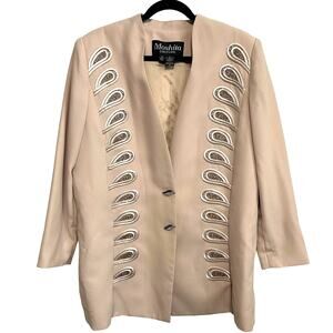 Vtg Moshita Couture Beaded Appliqué Blazer Jacket Champagne Women's Plus Size 20